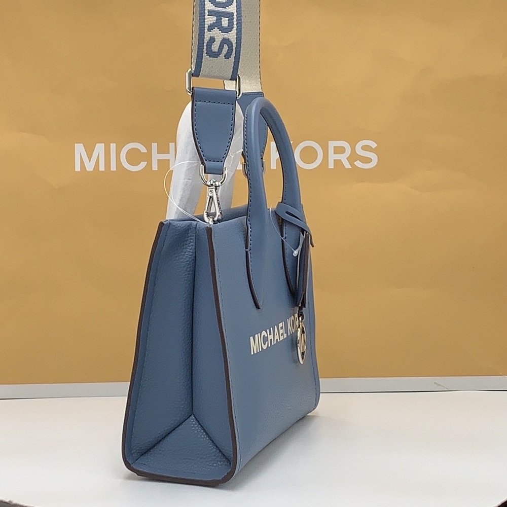 Michael Kors Mirella Small Pebbled Leather Crossbody Top Zip XBODY Bag Denim NWT - Picture 6 of 16